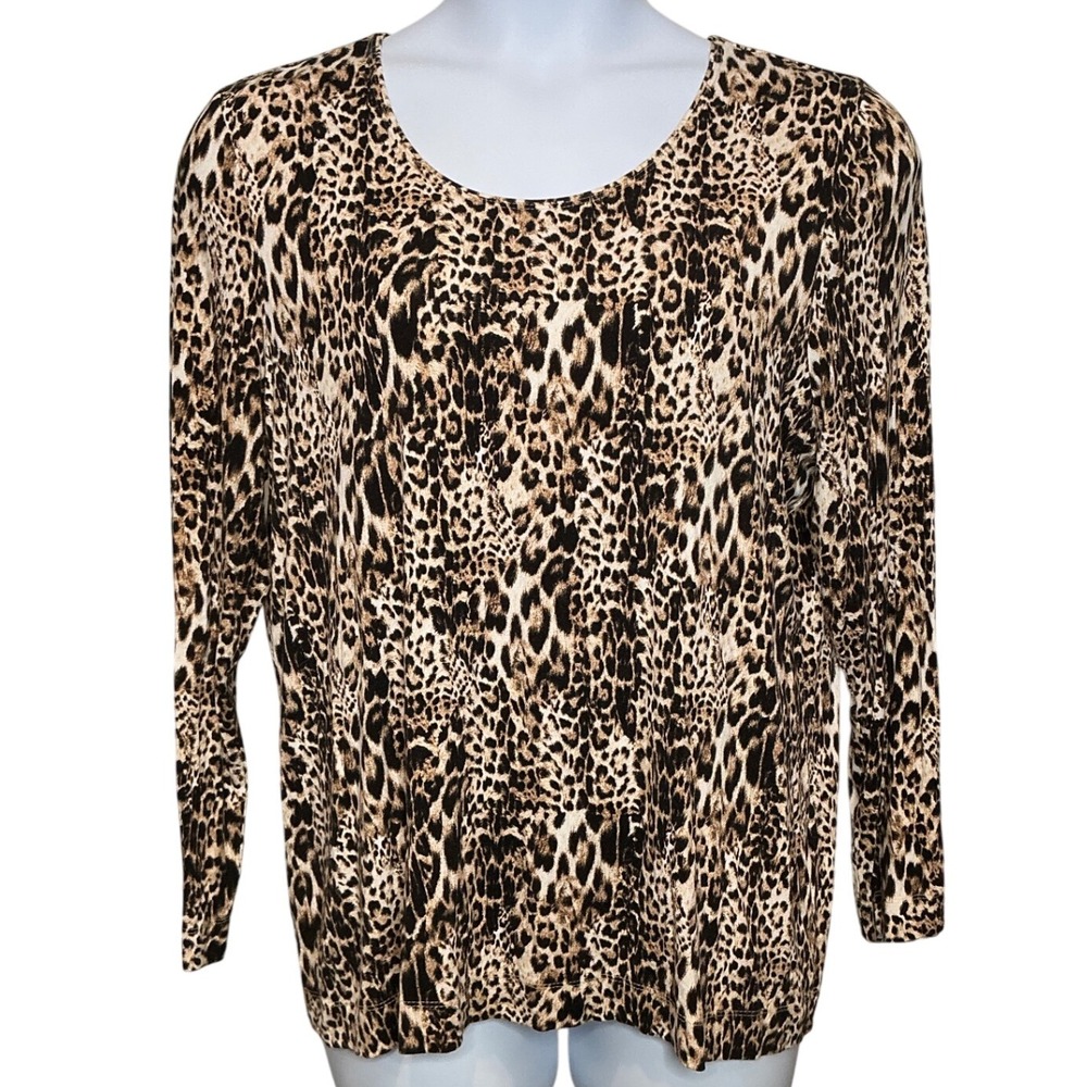 Chico's Womens Leopard Print Long Sleeve Top Sz 3 XL Maximalist Mob Wife Stretch